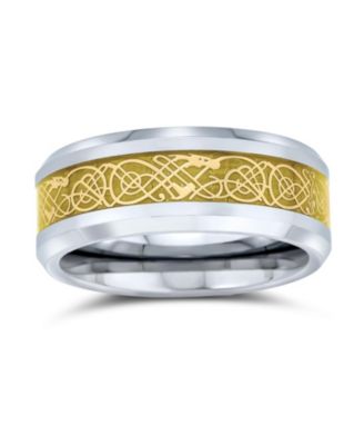 Two-Tone Celtic Dragon Knot Carbon Fiber Inlay Band Ring 8MM Titanium