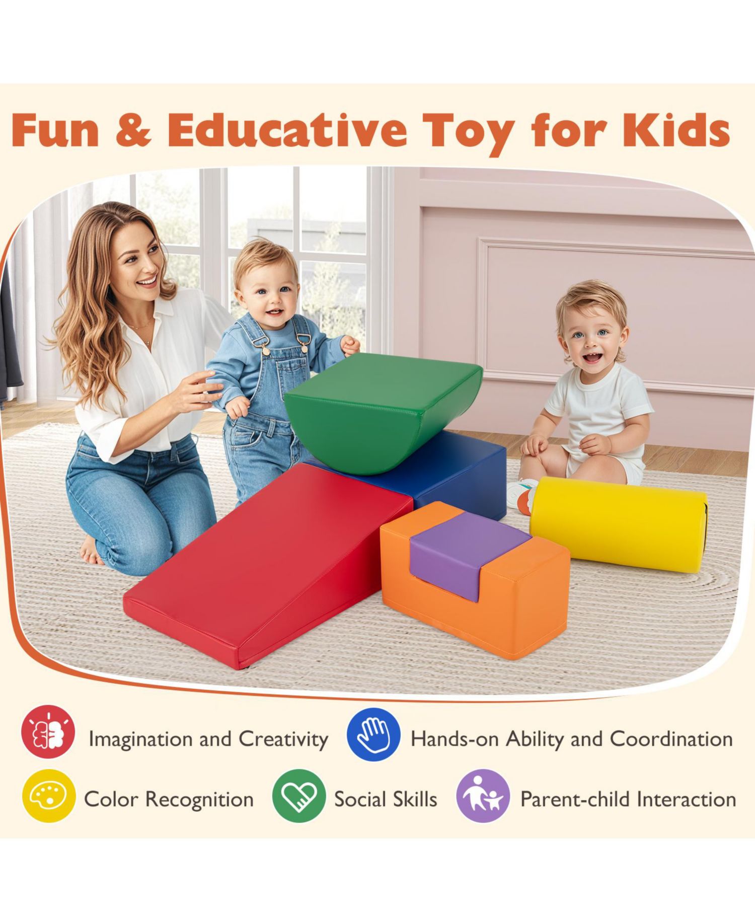 6-Piece Foam Climbing Blocks Playset for Toddlers Indoor Activity