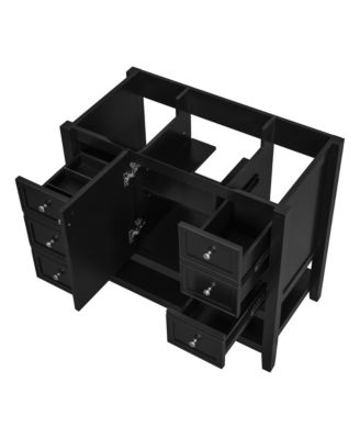 36 Inch Bathroom Vanity without Sink Black Cabinet Base Only One Cabinet and Three Drawers Freestanding Storage Organizer