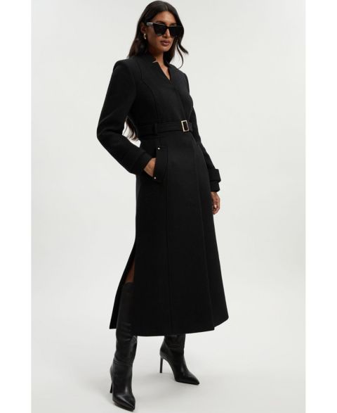 Женские куртки Karen Millen Women's Wool Notch Neck Belted Maxi Coat