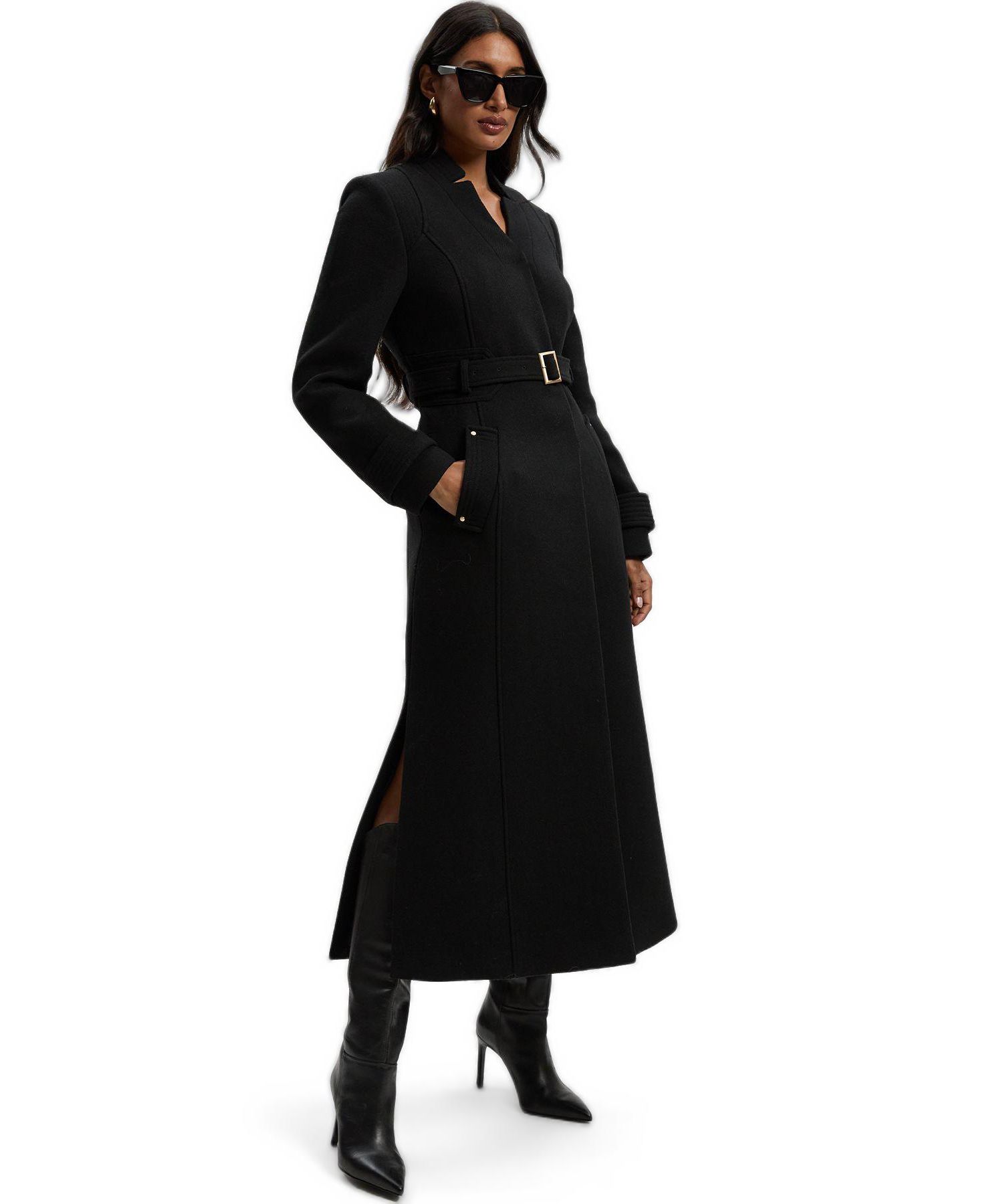 Women's Wool Notch Neck Belted Maxi Coat