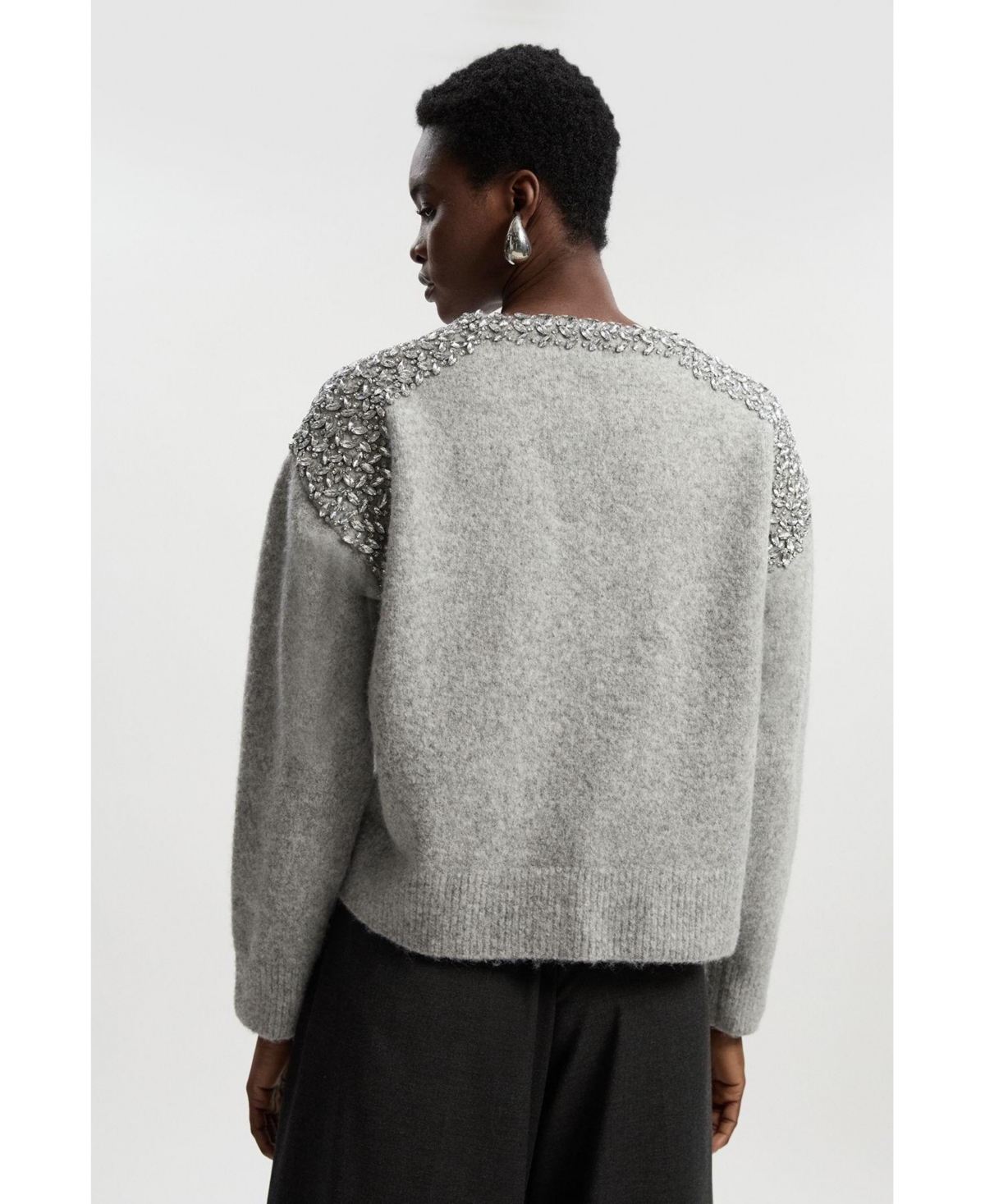 Karen Millen Women's Embellished Trim Cosy Knit Jumper