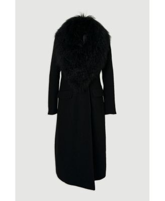 Women's Wool Detachable Collar Midi Coat