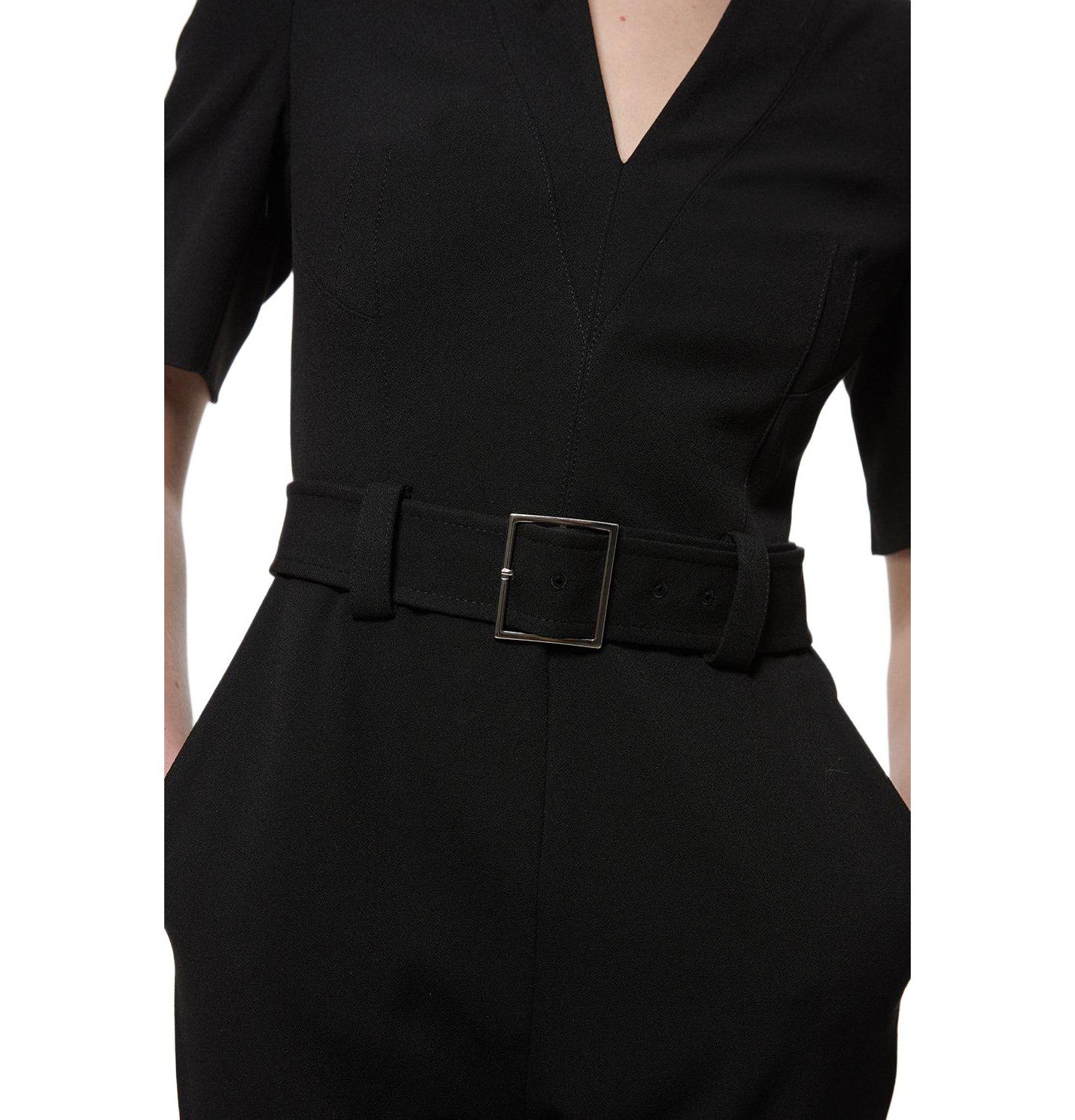 Женский комбинезон Karen Millen Crepe Belted Jumpsuit, цвет: Чёрный — фото 3