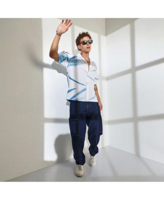 Men's Sky Blue & Chalk White Stroked Waffle Oversized Shirt