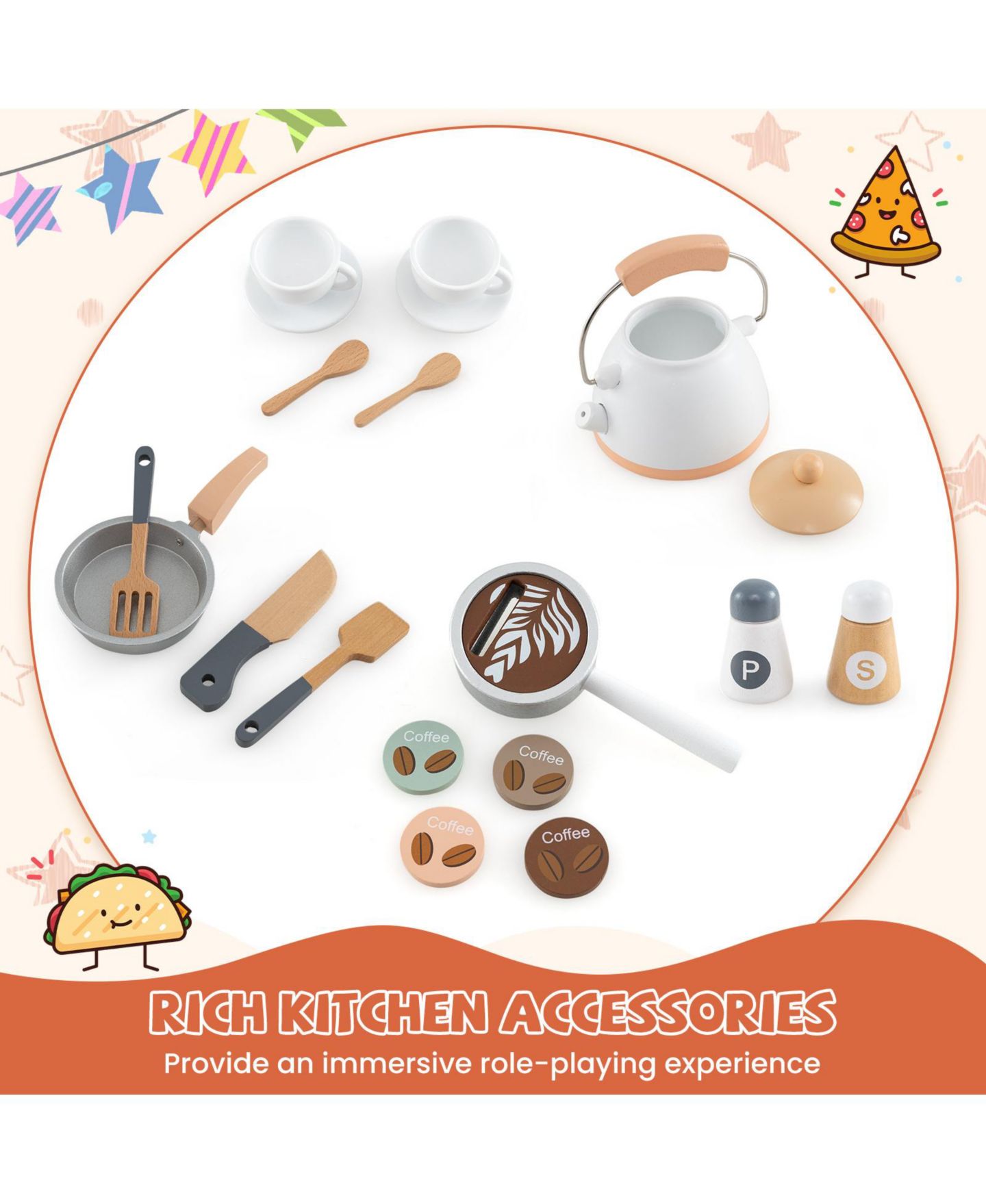 Детская игрушка HONGGE Wooden Play Kitchen with Slide and Coffee Maker, Ages 3+, цвет: Белый — фото 9