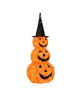 5 ft Lighted Stacked Pumpkins Halloween Decoration with Witch Hat