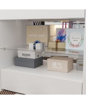 Glass Top 8-Drawers Dresser ,Display Cabinet,Manicure Nail Table,Bedroom/Kitchen Island,Makeup Table