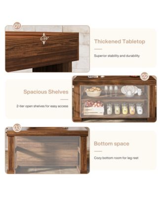 Kitchen Island with 3 Shelves, 55 Inches Width Kitchen Shelf with Large Worktop