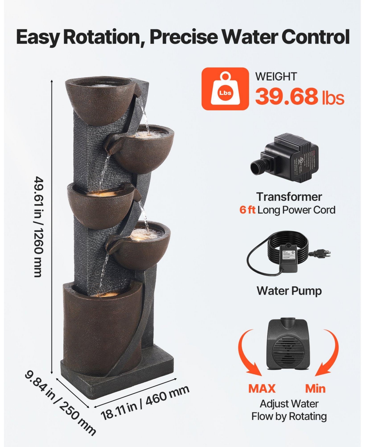 Slickblue Outdoor 5-Tier Jar-Shaped Water Fountain for Garden or Patio