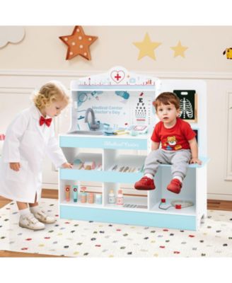 Wooden Doctor Playset with Stethoscope and Medical Tools for Toddlers Ages 3+ - Blue