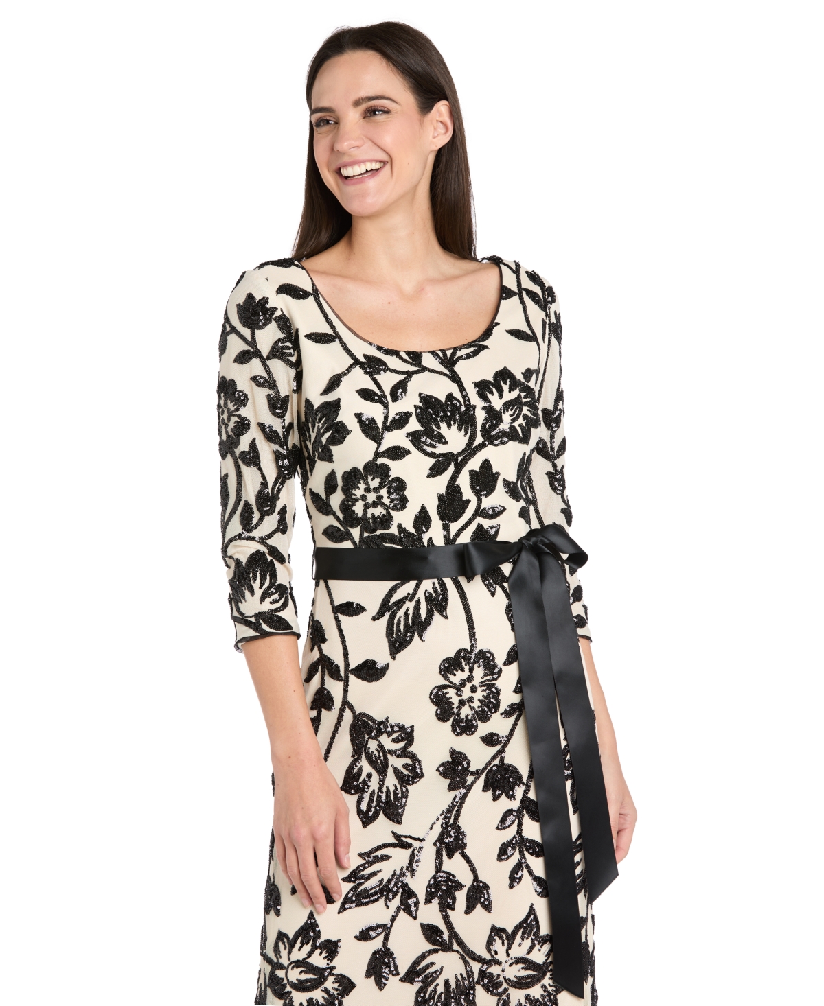 R & M Richards Women's Scoop Neck Long Dress