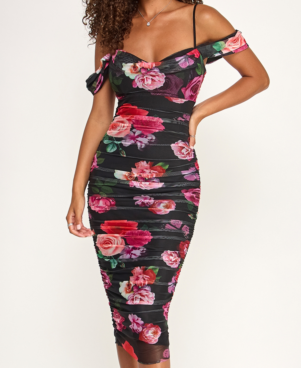 Katia Rae Juniors' Sweetheart Neck Off-The-Shoulder Midi Dress