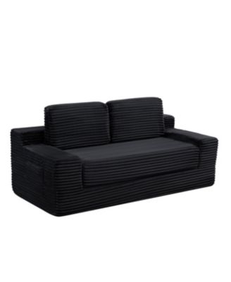 Streamdale Corduroy Cloud Double Sofa, 2-in-1 Convertible Sofa Bed, Black