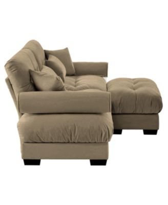 Camel Oversized Modern Velvet Two-Seater Sofa with Ottoman and Pillows