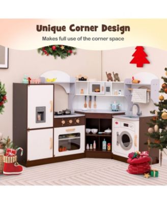 Toddler Kitchen Playset with Sink, Ice Maker, Microwave, and Washing Machine for Ages 3