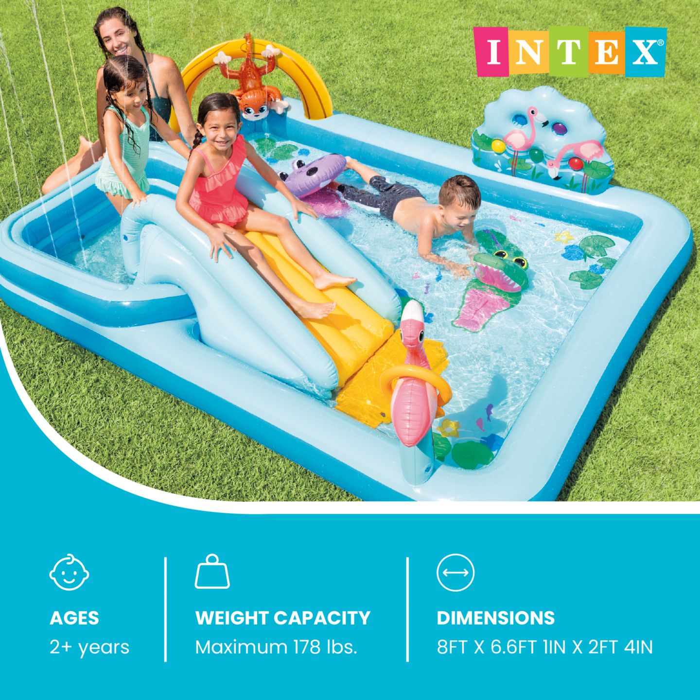 Детские игрушки Intex Jungle Adventure Inflatable Play Center with Water Slide and 100-Pack Plastic Balls, Ages 2+ — фото 2