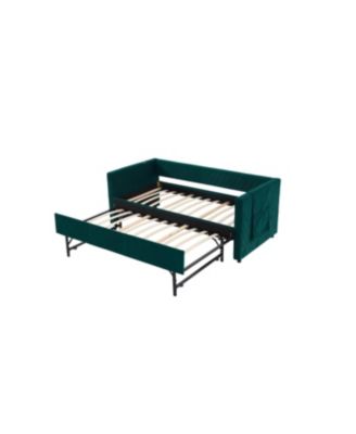 Streamdale Twin Upholstered Daybed with Trundle, USB, Side Pockets, Emerald
