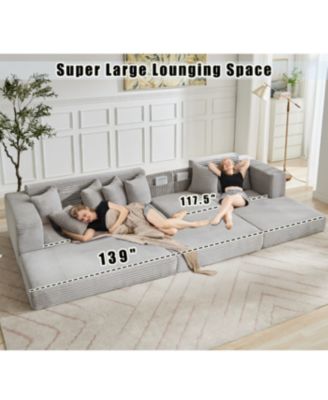 Streamdale Oversize Cloud Couch L-Shape Sofa Convertible Floor Sleeper, No Assembly, 8 Pillows, Gray