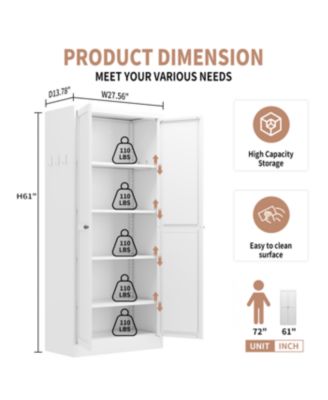 Streamdale 61" White Metal Kitchen Pantry Cabinet with 4 Adjustable Shelves
