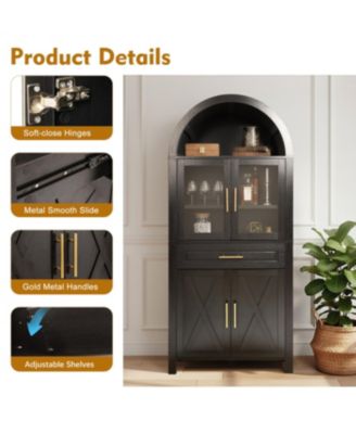 Streamdale 71" Arched Kitchen Pantry Cabinet with Glass Door, Black
