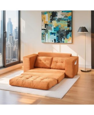Orange Corduroy Loveseat Sofa Bed with Memory Foam - No Assembly, Convertible (Orange)