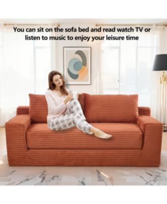 Streamdale Orange Corduroy Loveseat Sofa with Memory Foam & Steel Frame - Convertible 2-in-1 Design