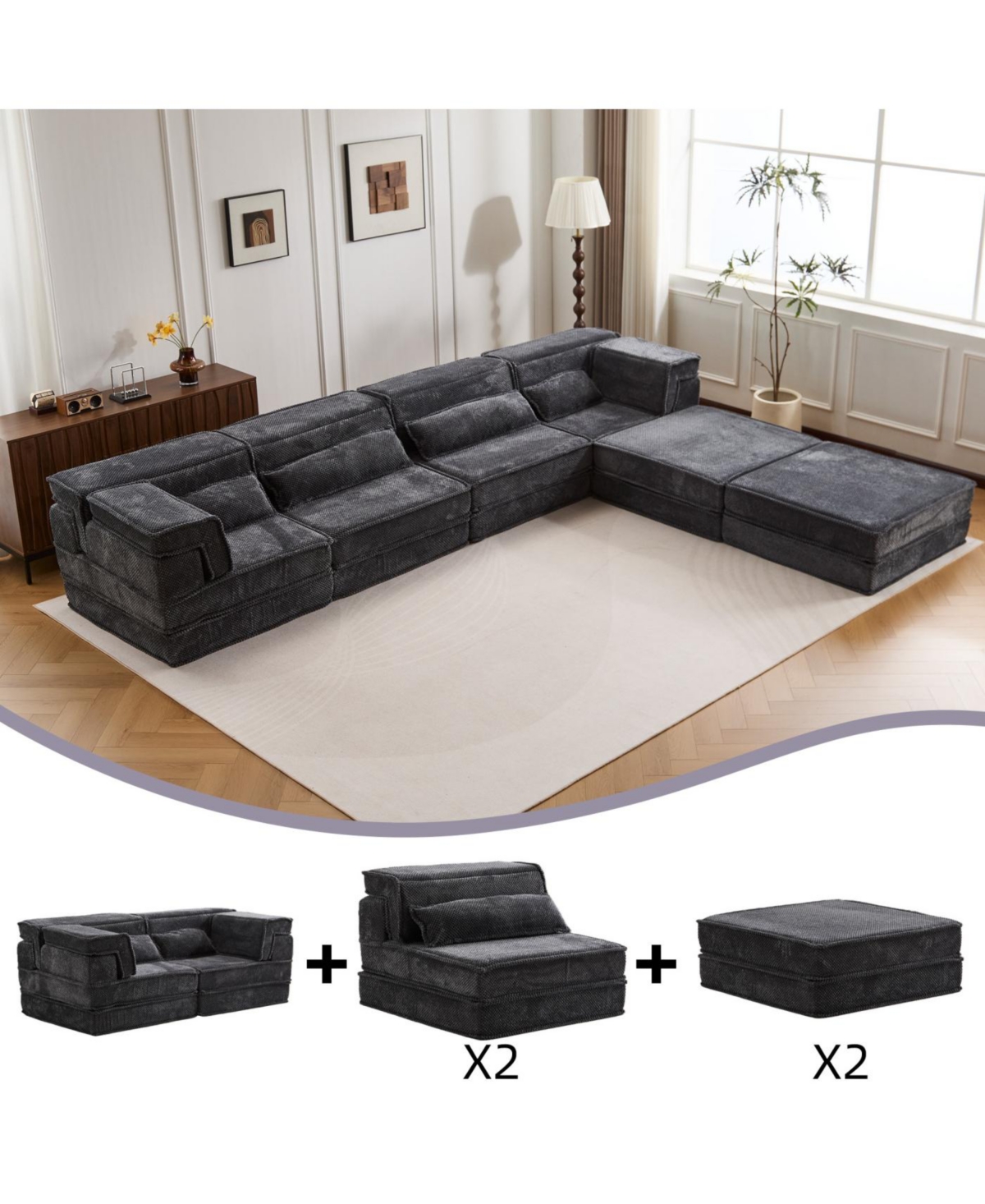 Streamdale Furniture Streamdale Compression Sofa, Convertible Floor Sofa Bed, Modular Sectional