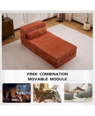 Streamdale Compression Sofa, Convertible Floor Sofa Bed, Modular Sectional, No Assembly, Orange