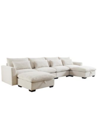 Big Deep Seat U-Shaped Corduroy Sectional Couch, Beige