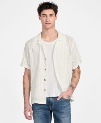 Men's Liam Regular-Fit Open-Knit Jacquard Button-Down Shirt