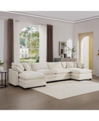 Streamdale Cloud Comfy Soft Upholstered 4 Seater Modular Sofas with 2 Ottomans, Light Beige