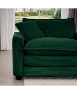 Green Corduroy Two-Seater Sofa with 2 Footrests/Ottoman