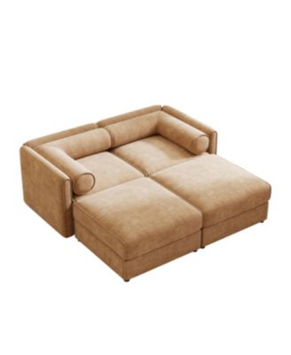 Streamdale Stylish Camel Chenille 2-Seater Sofa with 2 Ottoman Storage Seats
