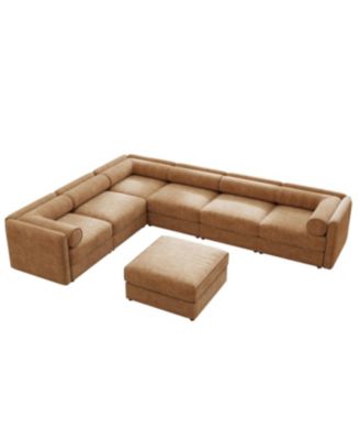 Modern 6-Piece Modular Sectional Sofa with Storage - Camel Chenille