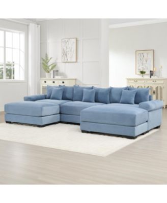 130" Oversized Cloud Modular Sectional Couch, Premium Corduroy, 3-Seater, Blue