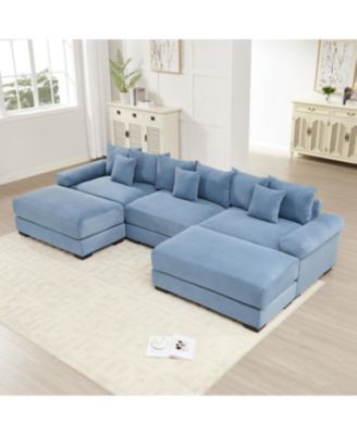 130" Oversized Cloud Modular Sectional Couch, Premium Corduroy, 3-Seater, Blue
