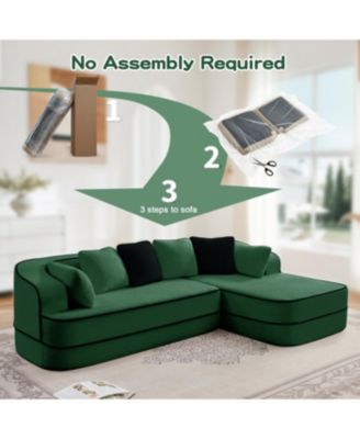 Streamdale Green Teddy Fabric L-Shaped Chaise Sofa - No Assembly, Fluffy Comfy Couch