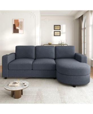Streamdale Modern L-shaped Sofa Couch with Curved Chaise, USB & Storage, Blue