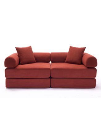 Modular Sofa Bed for Apartment, Convertible Sofa Bed, Corduroy, Ancora Red