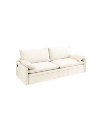 Streamdale 4-Seat Chenille Convertible Sleeper Sofa with Storage, USB & 2-in-1 Pillow - Beige/White