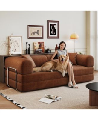 Streamdale Corduroy Compression Sofa Bed with Pillow Back Support, Brown