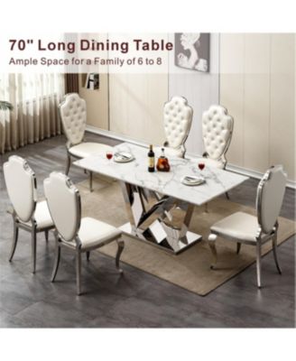 Streamdale Marble Dining Table for 6, 70" Rectangle Faux Marble Kitchen Table with Stainless Steel Base