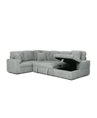 Streamdale Grey Corduroy U-shaped Sofa with Pull-out Bed & Storage Chaise