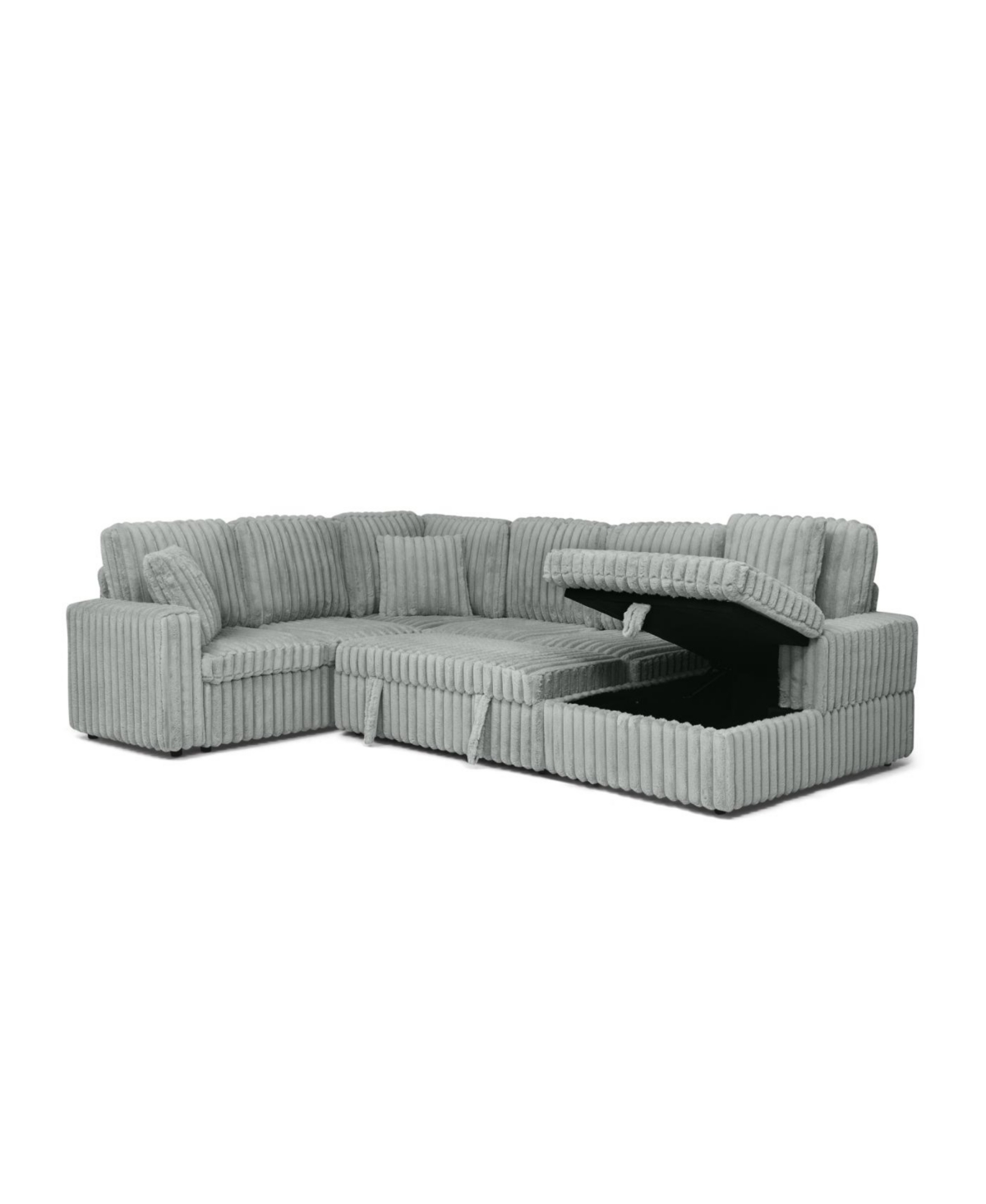 Streamdale Furniture Streamdale Grey Corduroy U-shaped Sofa with Pull-out Bed & Storage Chaise
