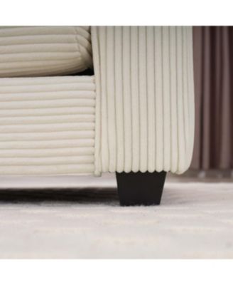 Corduroy Two-Seater Sofa with 2 Footrests/Ottoman, Light Beige