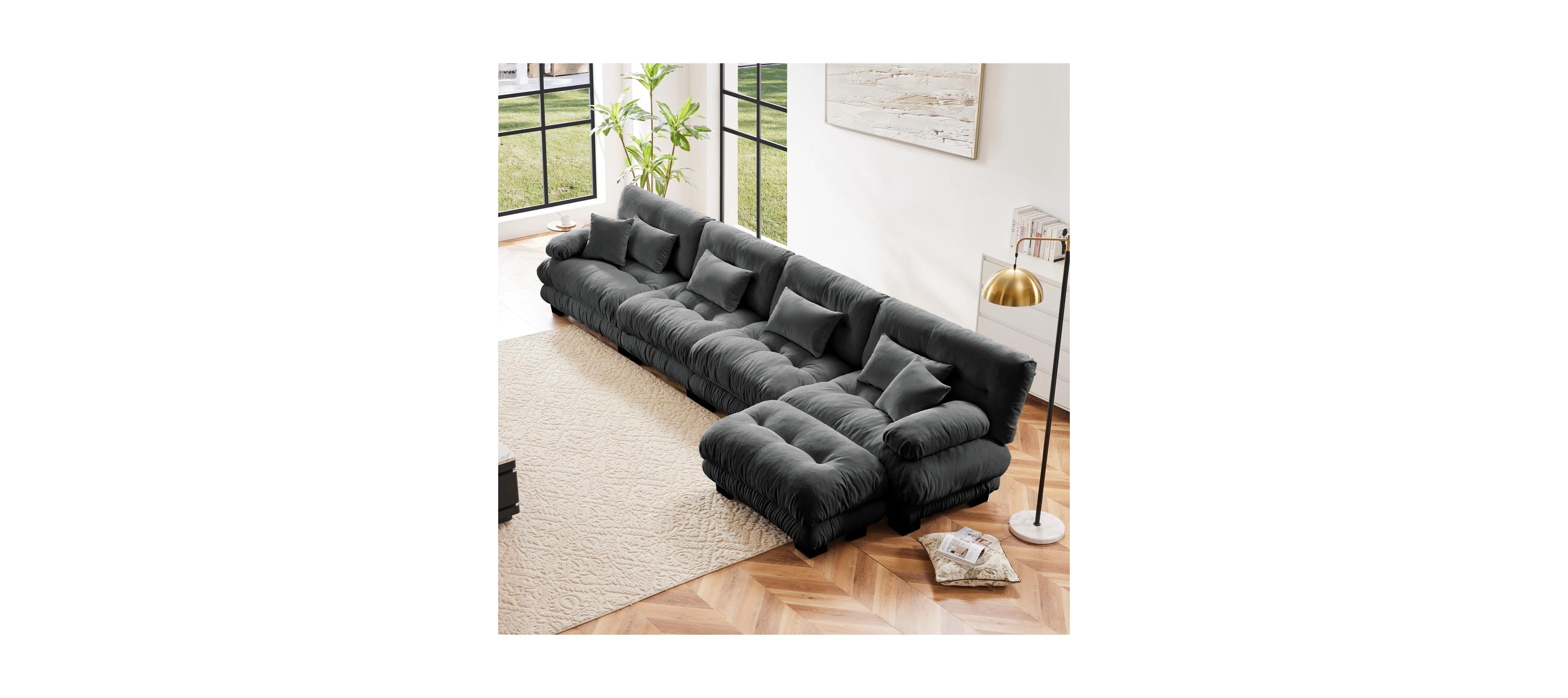 Streamdale Free Combination Modular Sectional Sofa, L-Shaped 4-Seater Cloud Couch, Gray