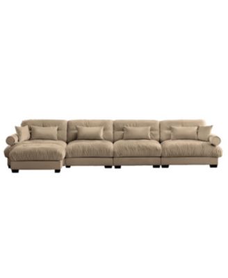 Streamdale L-Shaped Cloud Sofa, Convertible 4-Seater Modular Couch, Velvet Upholstered Corner Couch, Camel