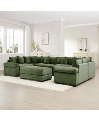 Streamdale Oversized Cloud Modular Sectional Couch with Ottoman, Green