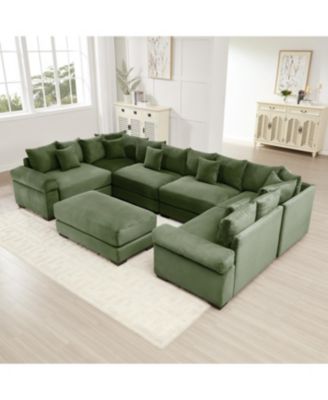 Streamdale Oversized Cloud Modular Sectional Couch with Ottoman, Green